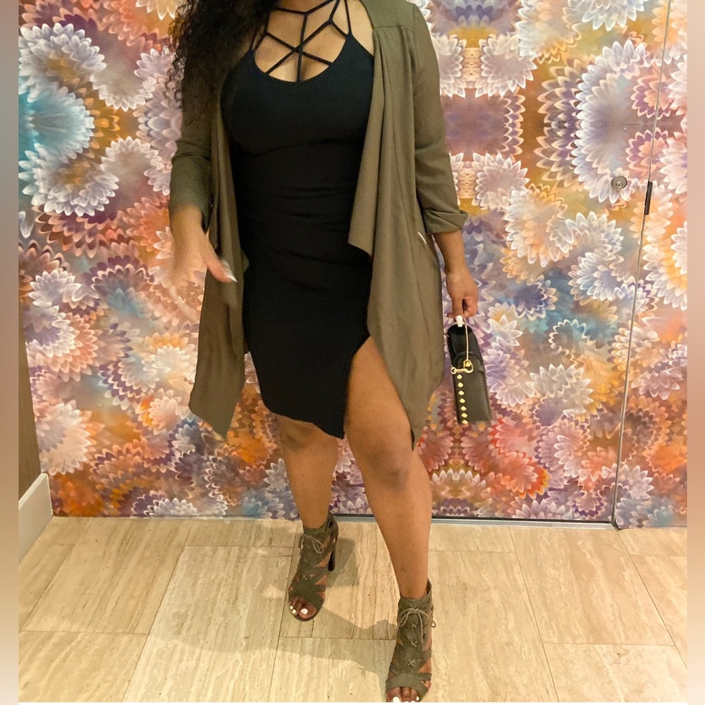 black crisscross top dress with slit on the side